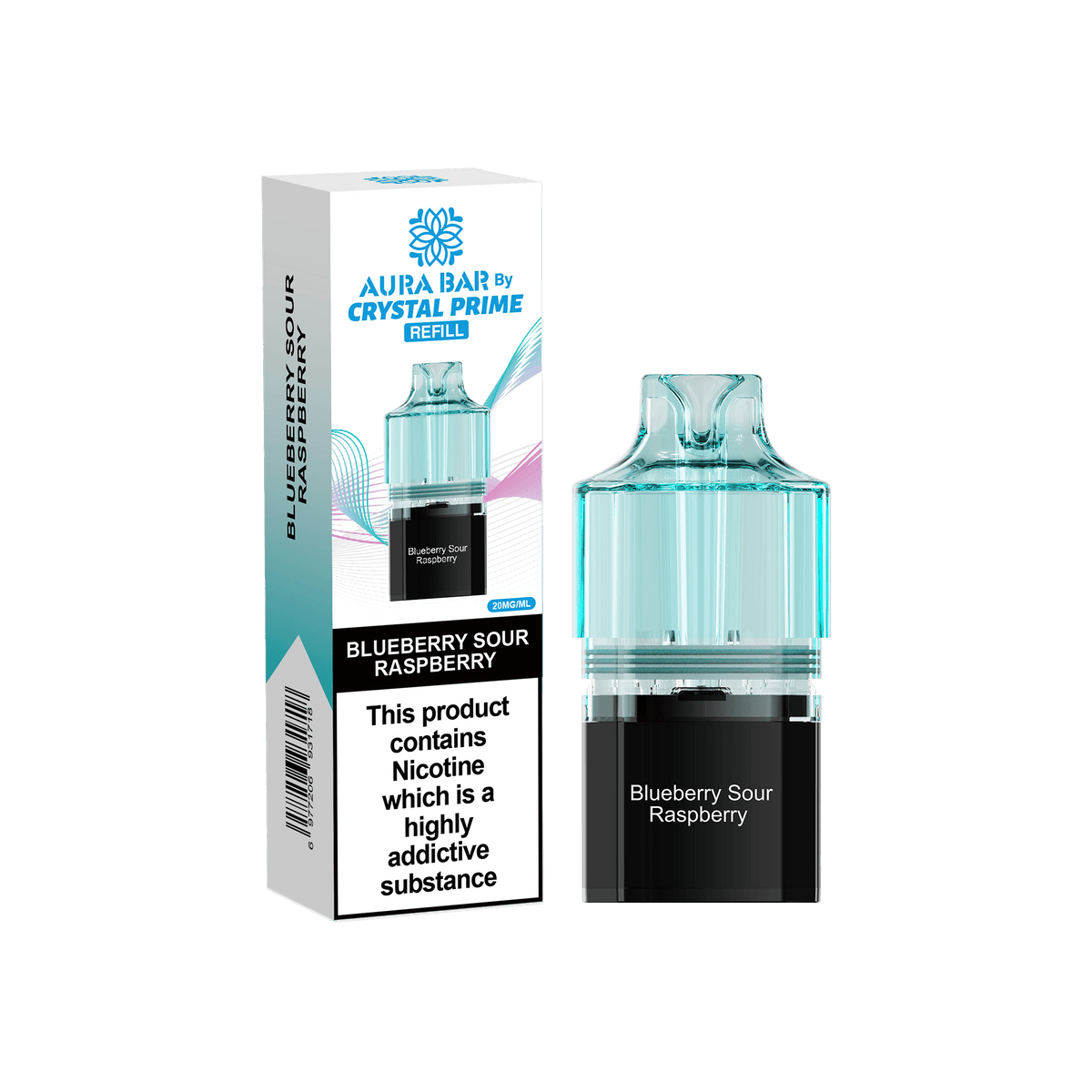 bulk wholesale Crystal Prime Aura Bar 10k Replacement Pods Box of 5 - Blue Sour Raspberry