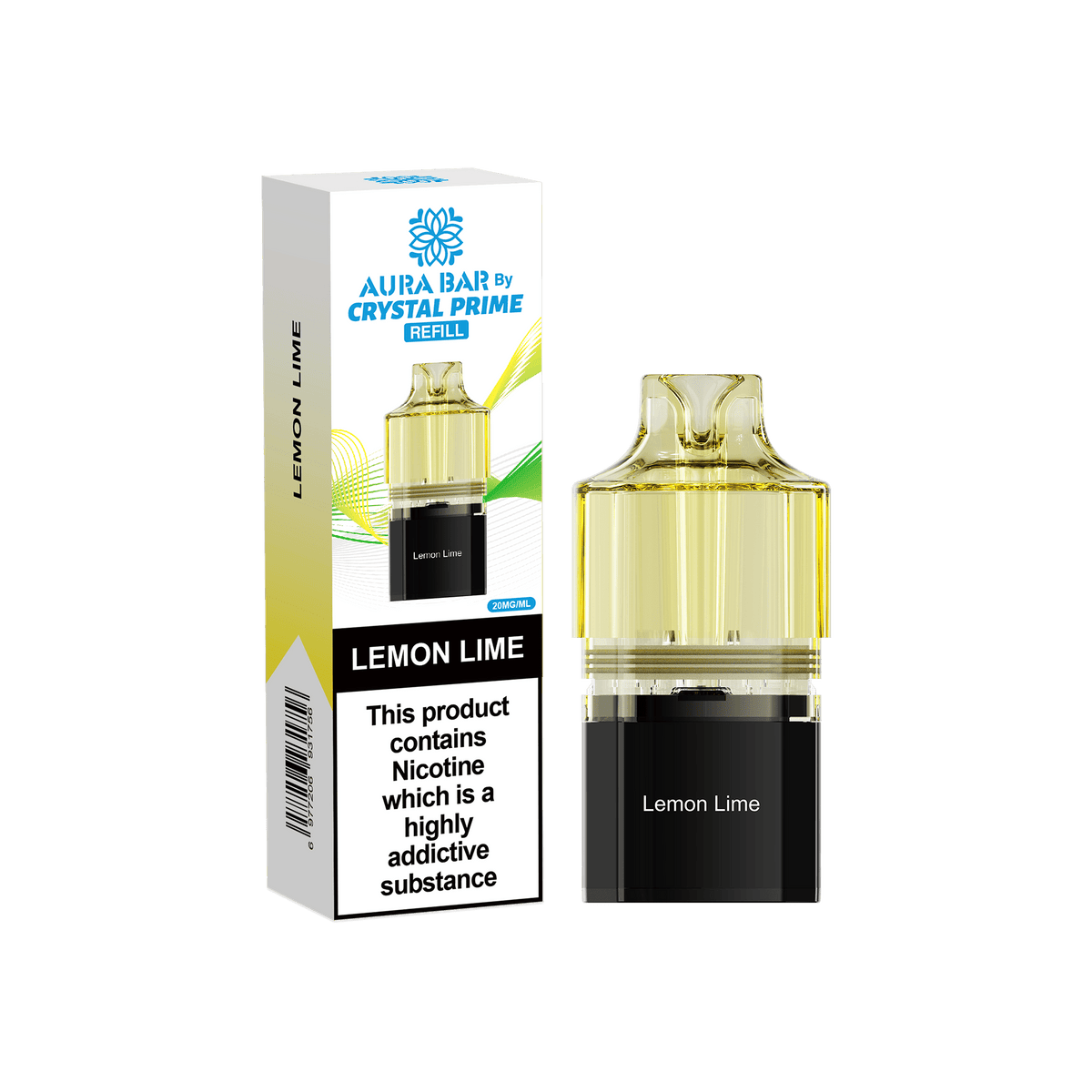 bulk wholesale Crystal Prime Aura Bar 10k Replacement Pods Box of 5 - Lemon Lime