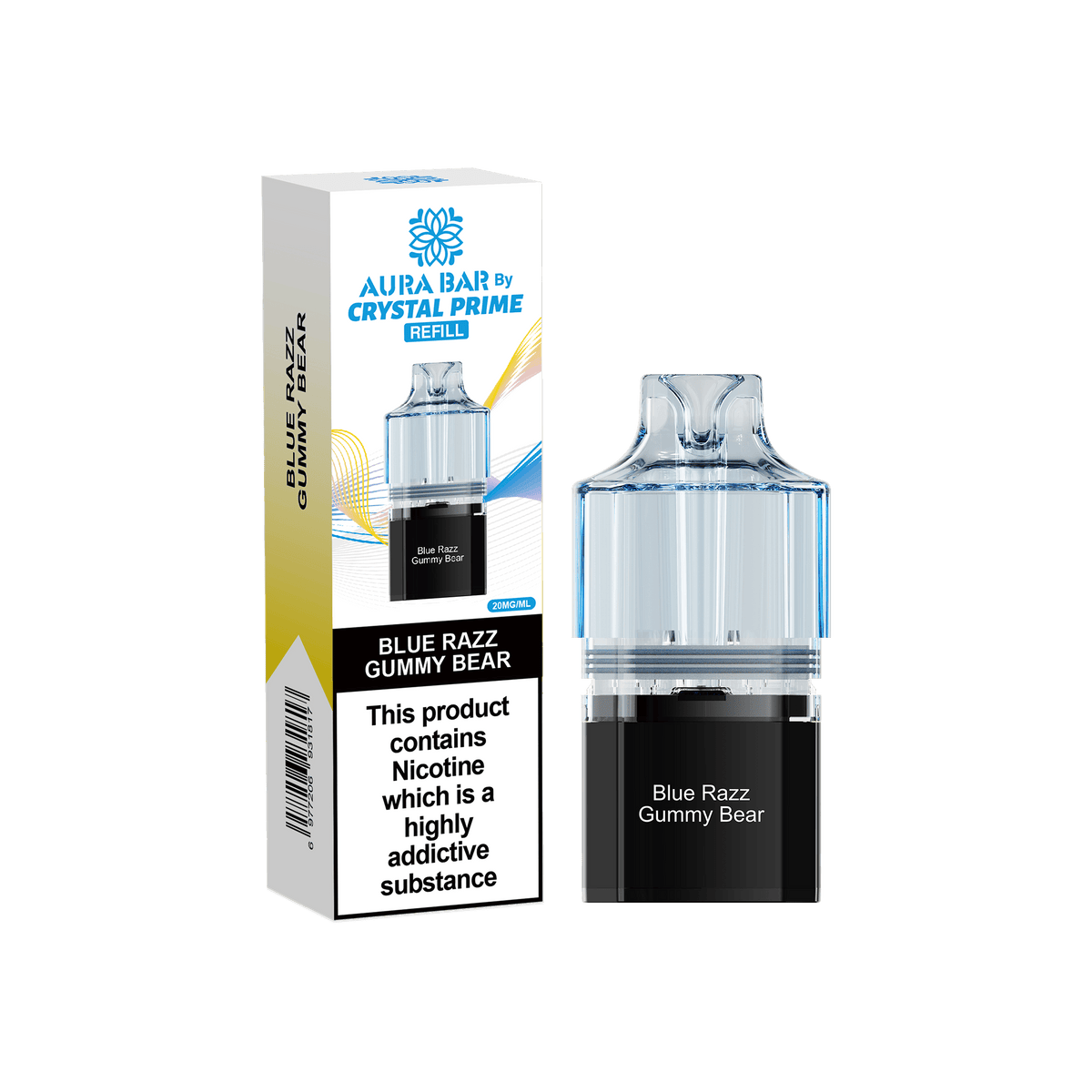 bulk wholesale Crystal Prime Aura Bar 10k Replacement Pods Box of 5 - Blue Razz Gummy Bear