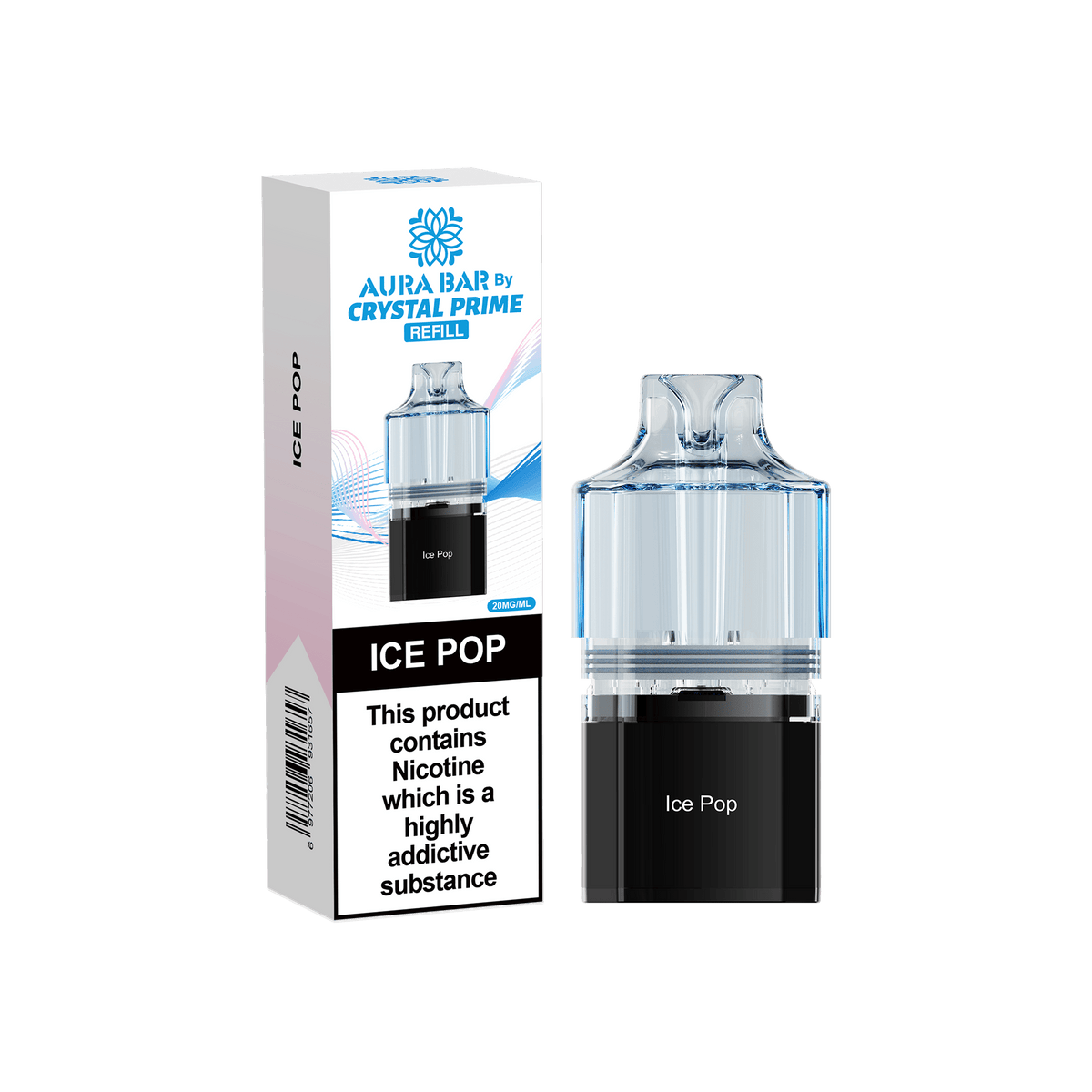 bulk wholesale Crystal Prime Aura Bar 10k Replacement Pods Box of 5 - Ice Pop