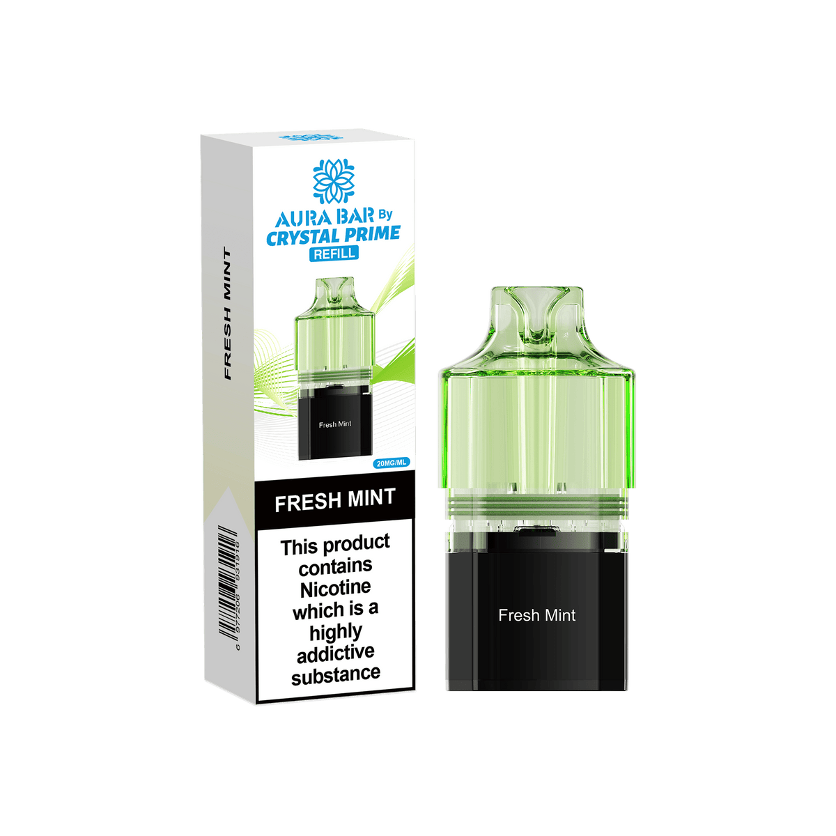 bulk wholesale Crystal Prime Aura Bar 10k Replacement Pods Box of 5 - Fresh Mint