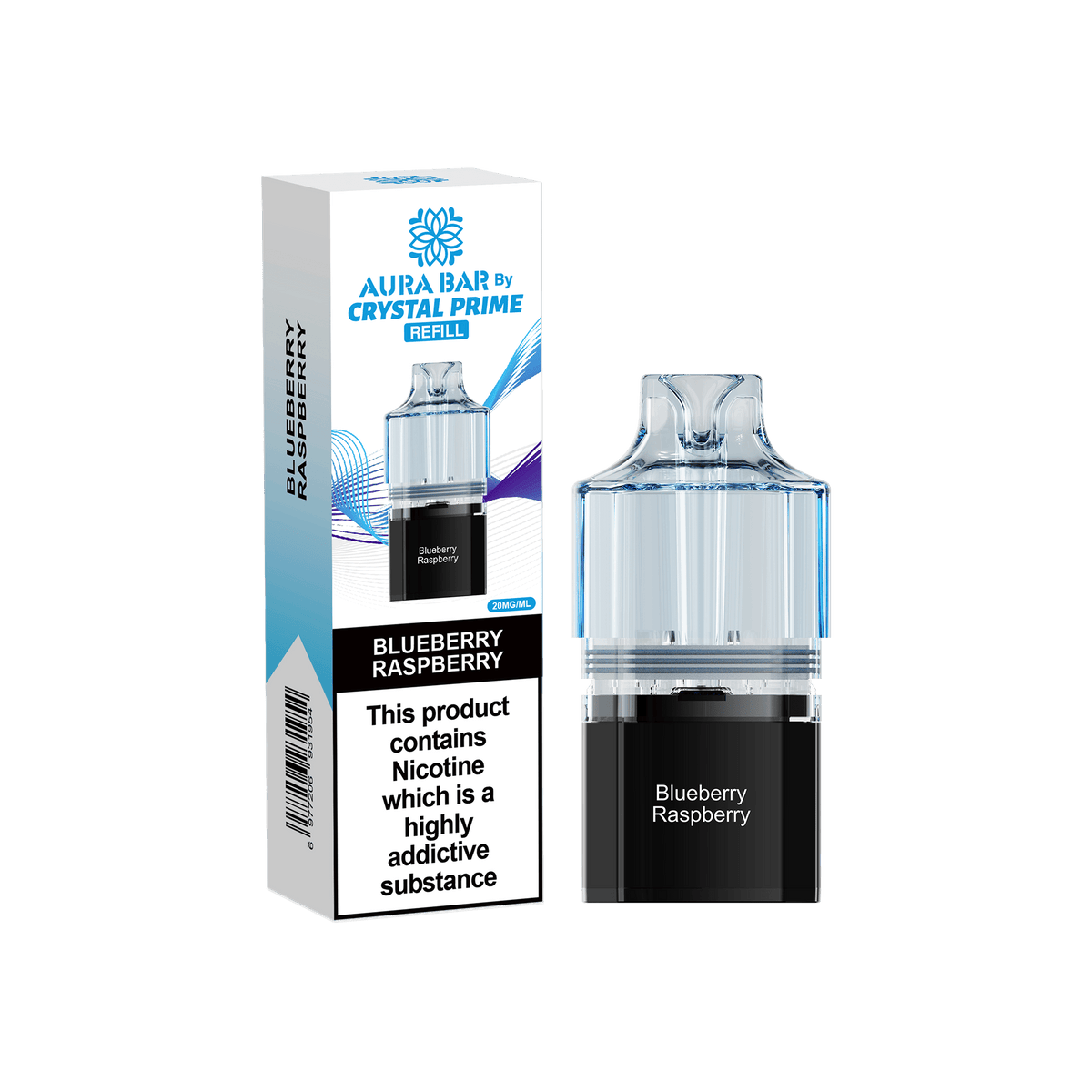 bulk wholesale Crystal Prime Aura Bar 10k Replacement Pods Box of 5 - Blueberry Raspberry