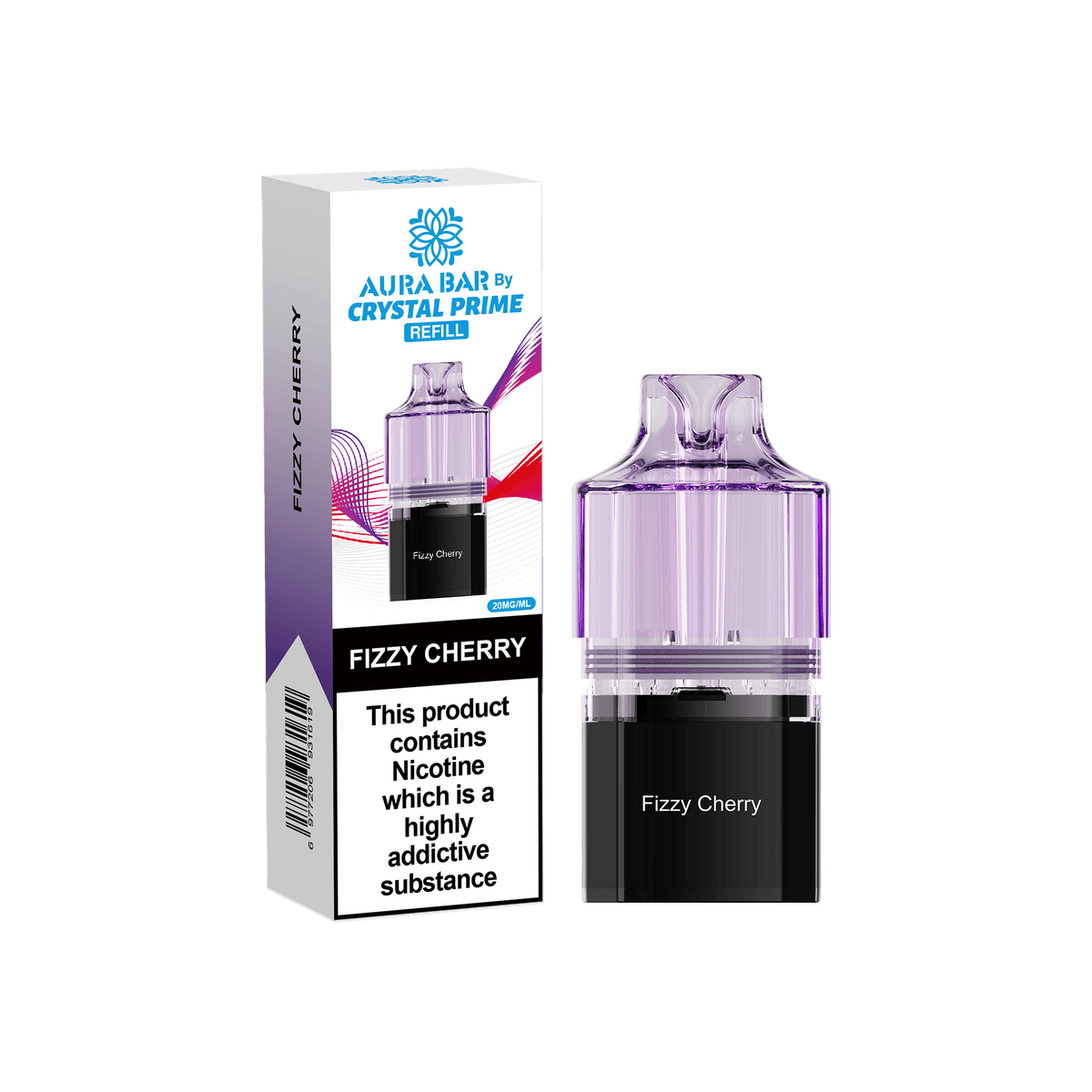 bulk wholesale Crystal Prime Aura Bar 10k Replacement Pods Box of 5 - Fizzy Cherry