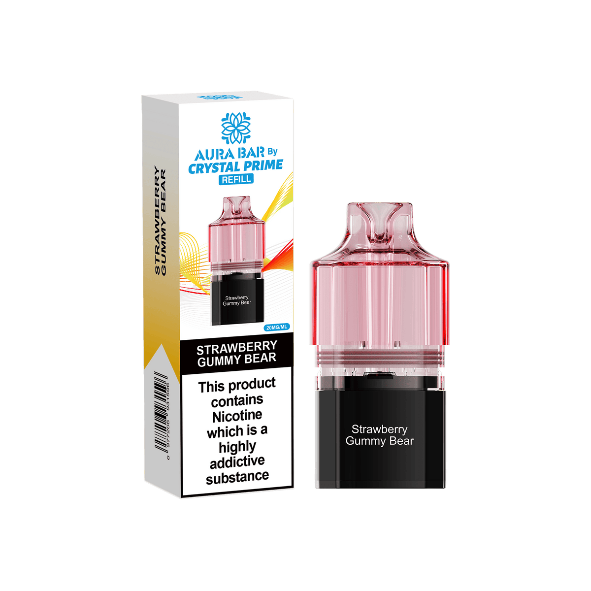 bulk wholesale Crystal Prime Aura Bar 10k Replacement Pods Box of 5 - Strawberry Gummy Bear