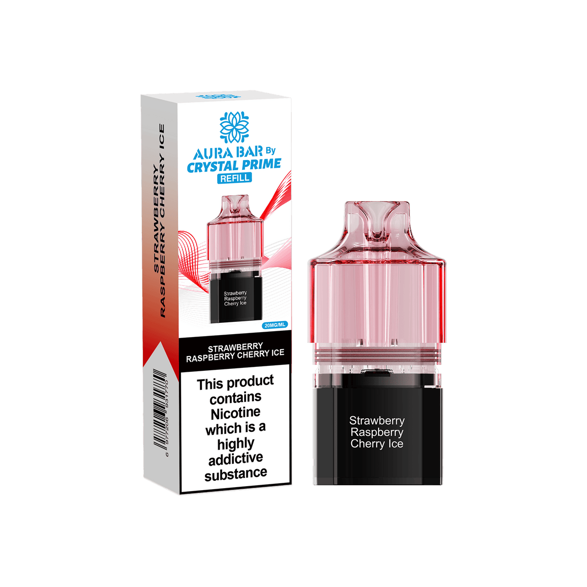 bulk wholesale Crystal Prime Aura Bar 10k Replacement Pods Box of 5 - Strawberry Raspberry Cherry