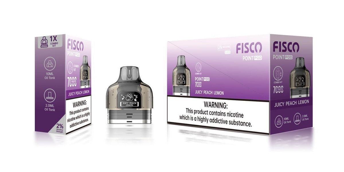 bulk wholesale Fisco Point Pro 7000 Replacement Pods Pack of 5 - Juicy Peach Lemon