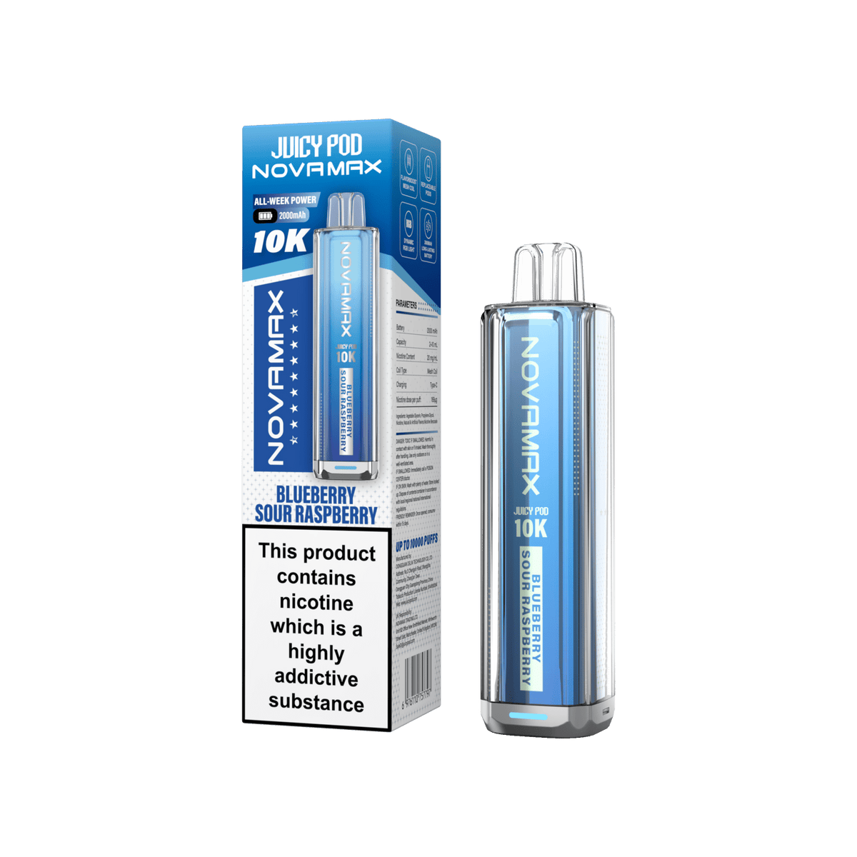 bulk wholesale Juicy Pod Novamax 10k Prefilled Vape Kit Box of 5 - Blueberry Sour Raspberry