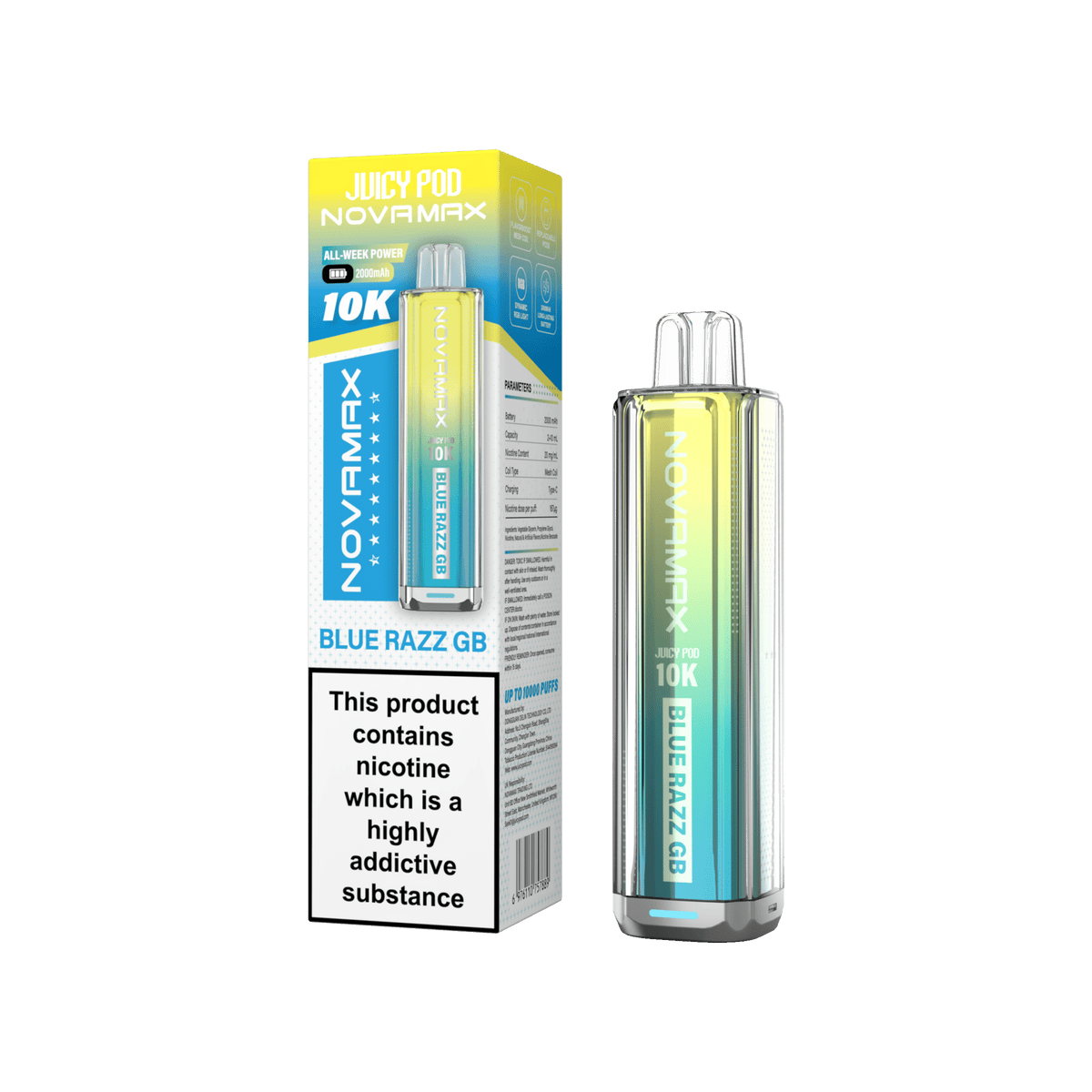 bulk wholesale Juicy Pod Novamax 10k Prefilled Vape Kit Box of 5 - Blue Razz GB