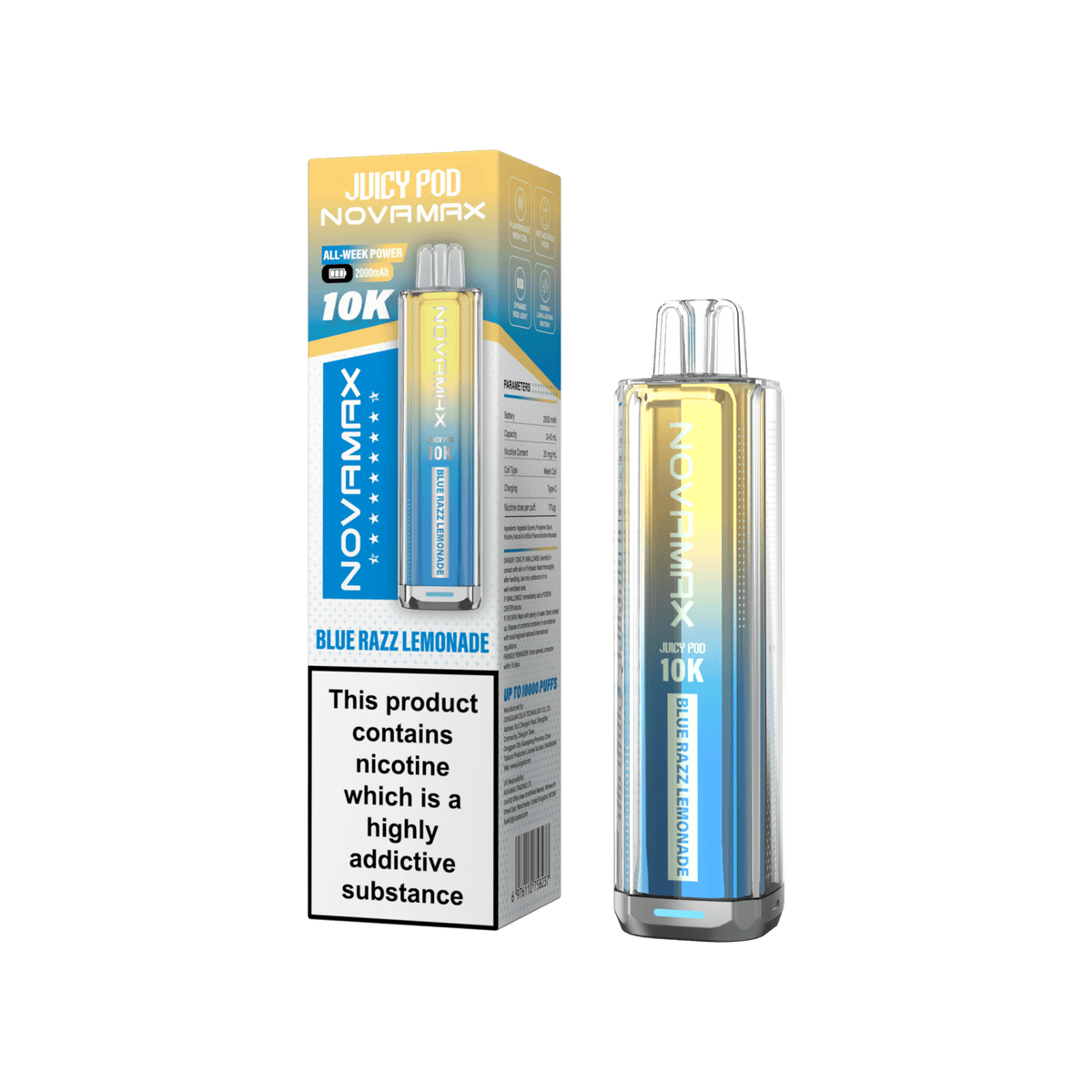 bulk wholesale Juicy Pod Novamax 10k Prefilled Vape Kit Box of 5 - Blue Razz Lemonade