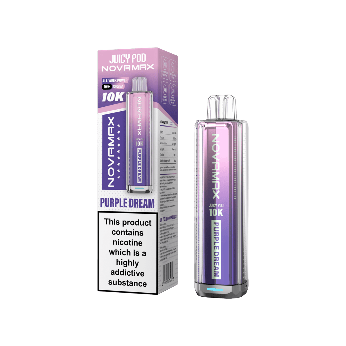 bulk wholesale Juicy Pod Novamax 10k Prefilled Vape Kit Box of 5 - Purple Dream