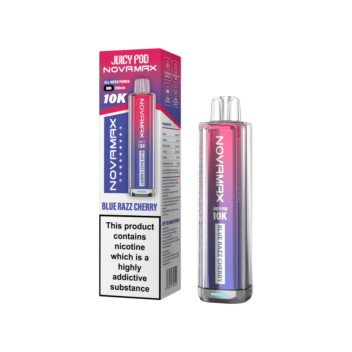 bulk wholesale Juicy Pod Novamax 10k Prefilled Vape Kit Box of 5 - Blue Razz Cherry