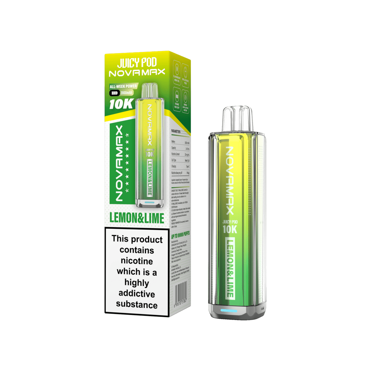 bulk wholesale Juicy Pod Novamax 10k Prefilled Vape Kit Box of 5 - Lemon & Lime