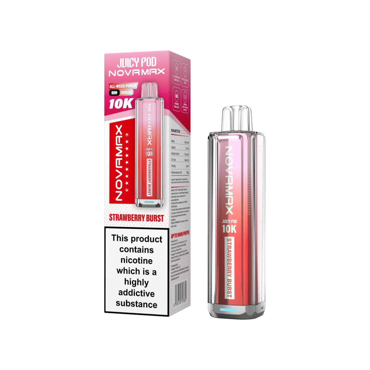 bulk wholesale Juicy Pod Novamax 10k Prefilled Vape Kit Box of 5 - Strawberry Burst