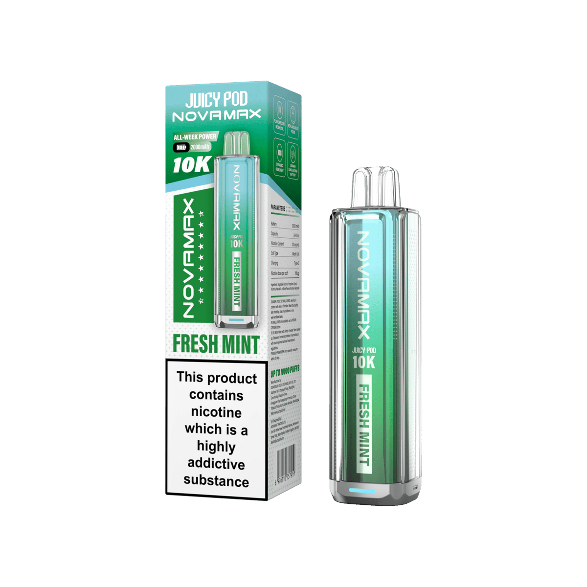 bulk wholesale Juicy Pod Novamax 10k Prefilled Vape Kit Box of 5 - Fresh Mint