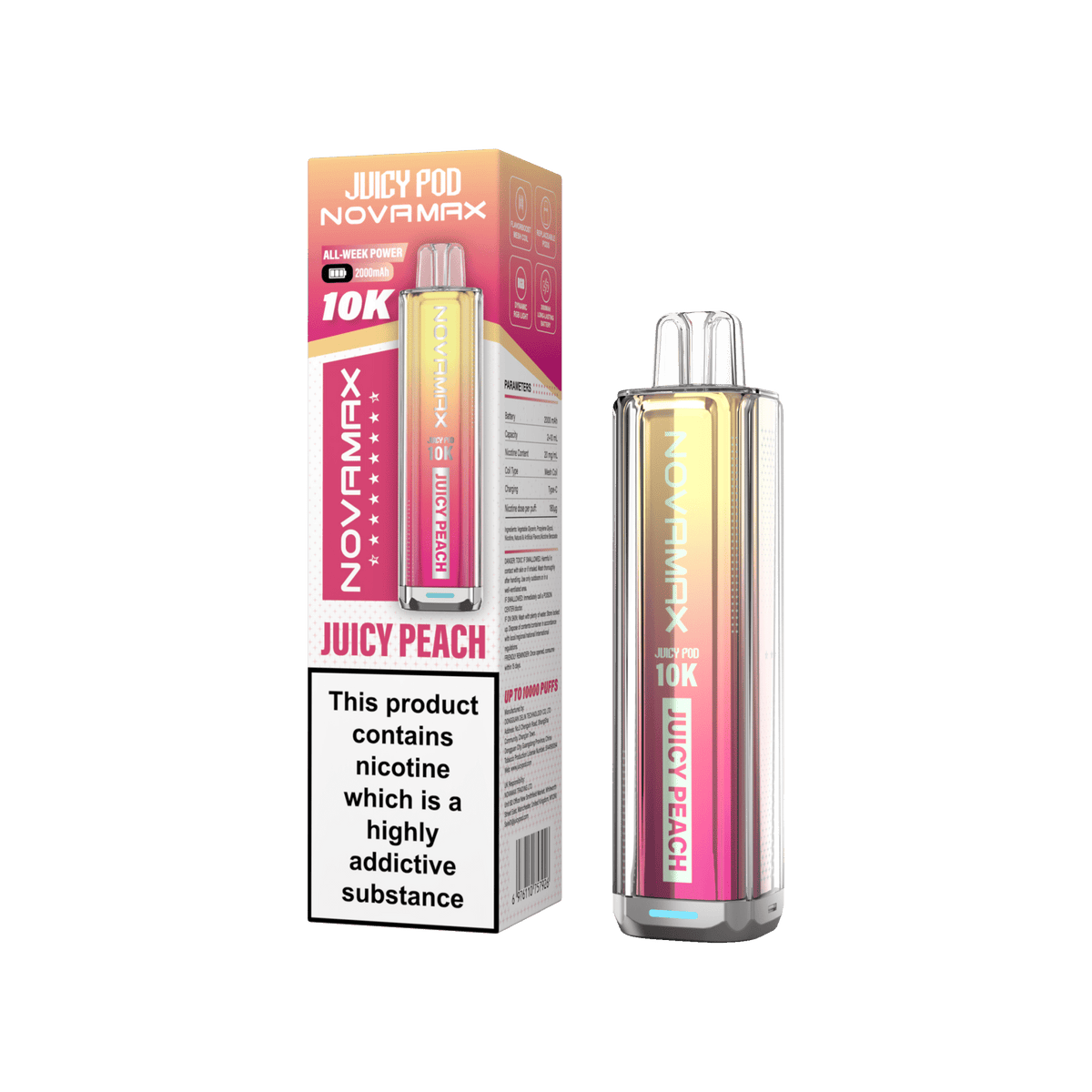 bulk wholesale Juicy Pod Novamax 10k Prefilled Vape Kit Box of 5 - Juicy Peach