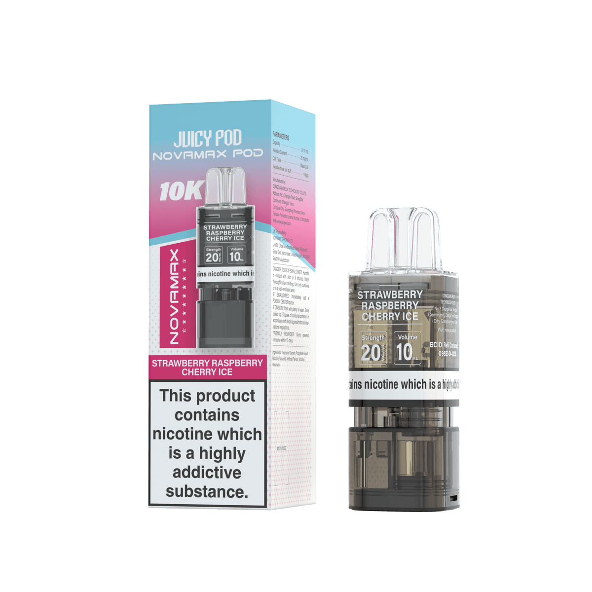 bulk wholesale Juicy Pod Novamax 10k Replacement Pods (Pack of 10) - Strawberry Raspberry Cherry Ice