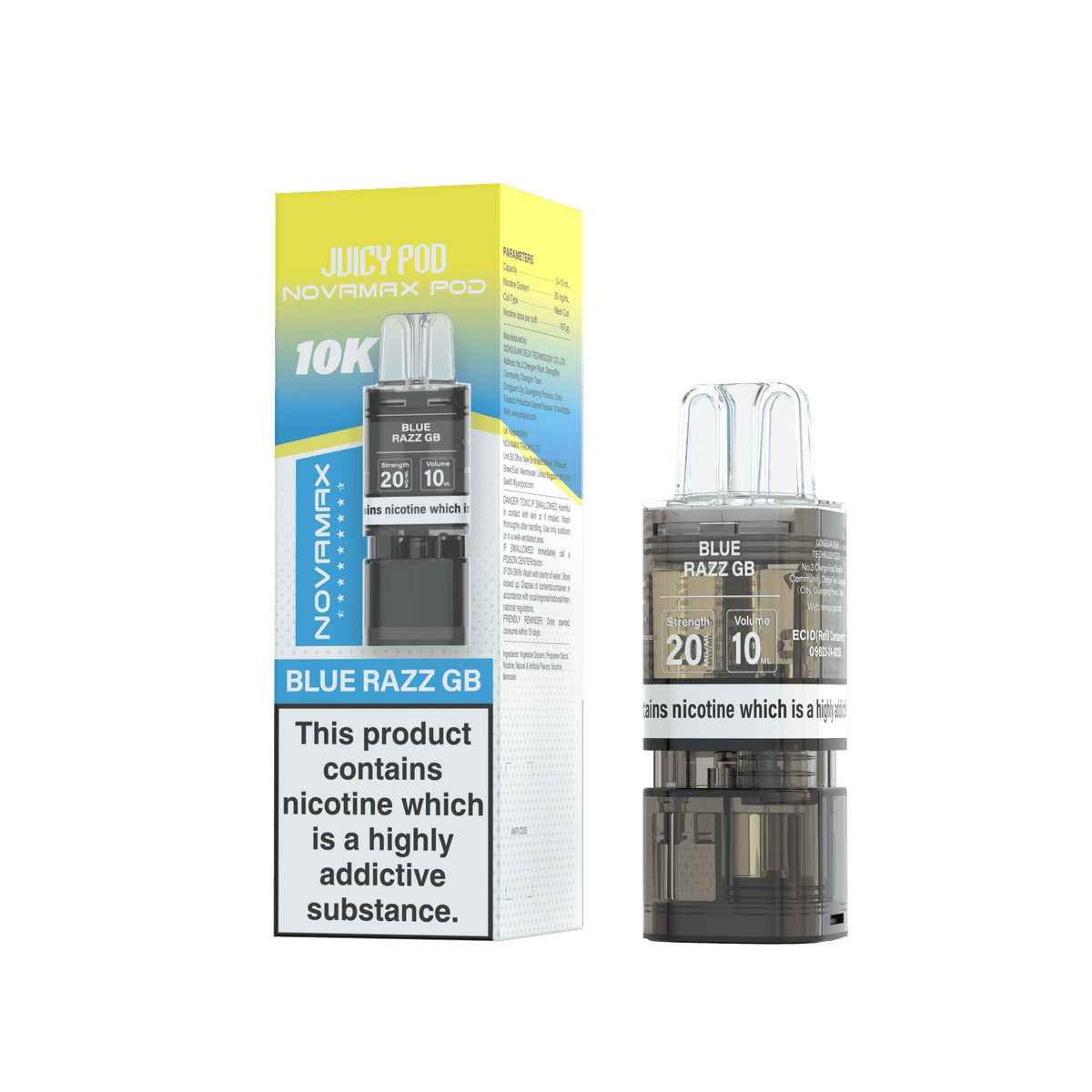 bulk wholesale Juicy Pod Novamax 10k Replacement Pods (Pack of 10) - Blue Razz GB