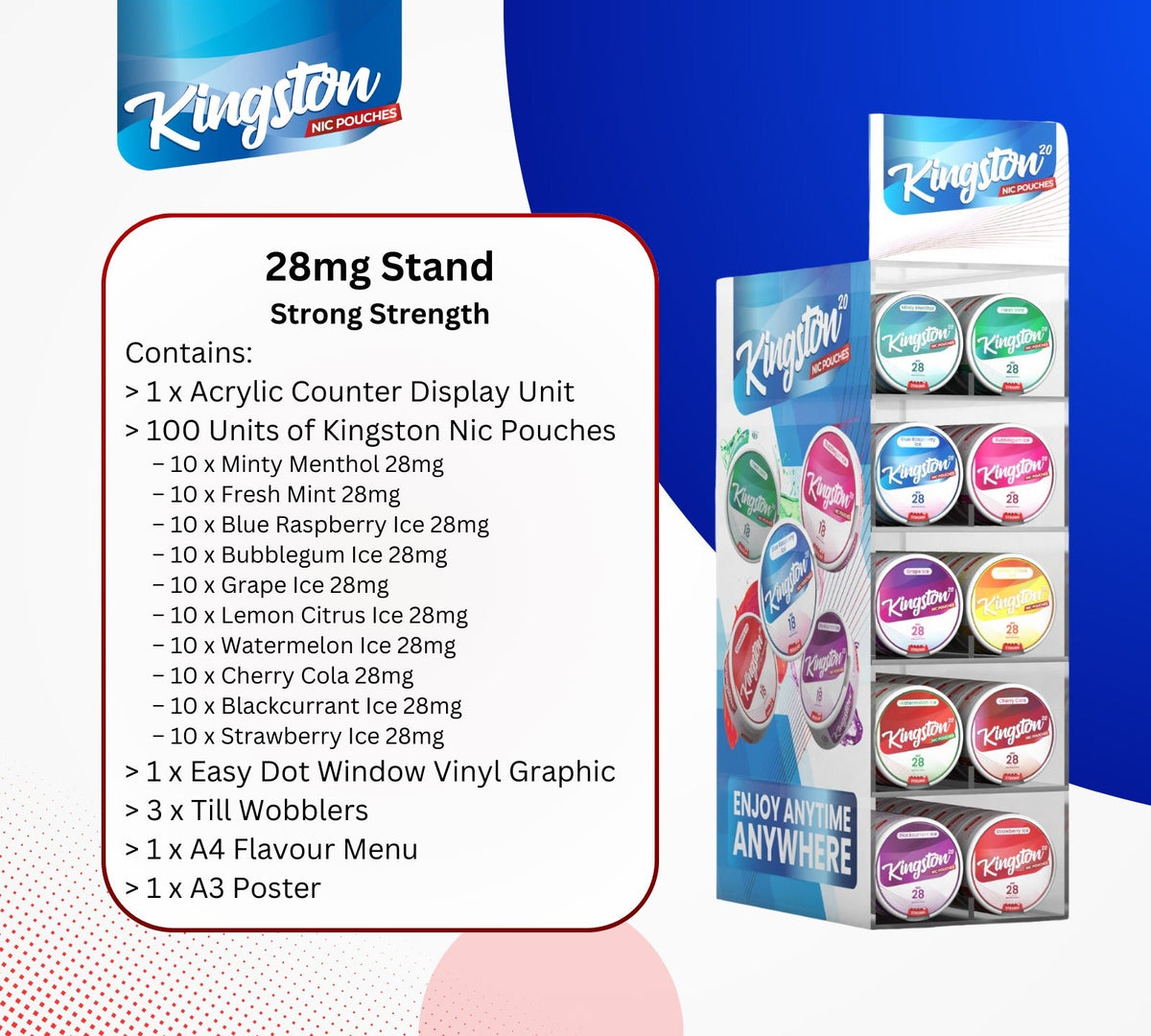 bulk wholesale Kingston Pouches With Display Stand -