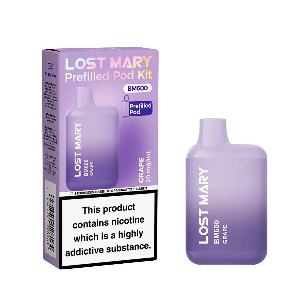 bulk wholesale Lost Mary BM600 Prefilled Pod Vape Kit Box of 10 - Grape
