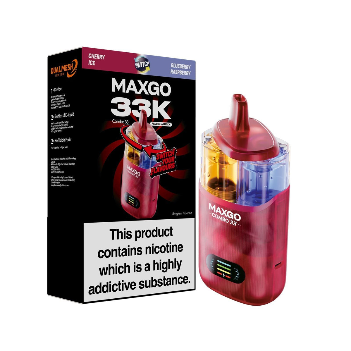 bulk wholesale MAXGO 33k Puffs Vape Kit Box of 5 - Blueberry Raspberry / Cherry Ice