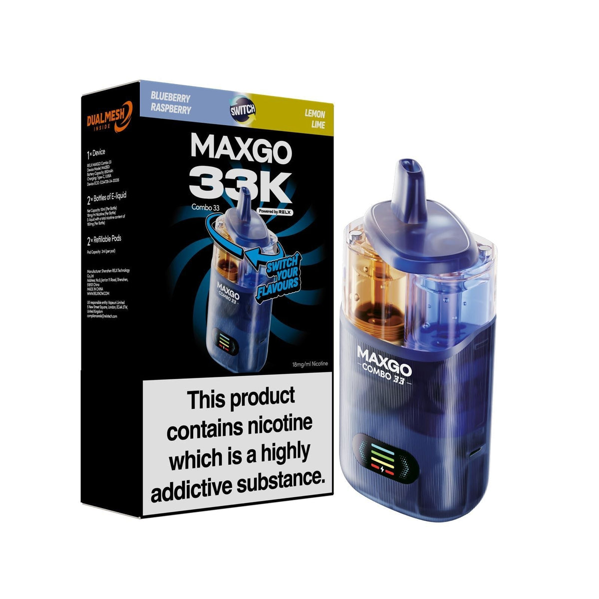 bulk wholesale MAXGO 33k Puffs Vape Kit Box of 5 - Blueberry Raspberry / Lemon Lime