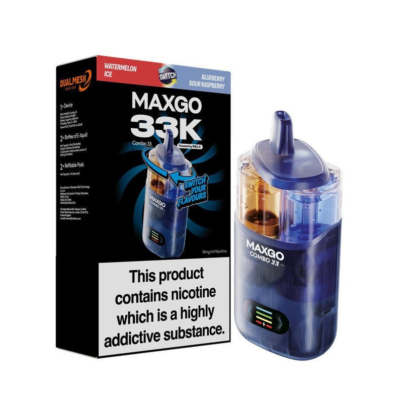 bulk wholesale MAXGO 33k Puffs Vape Kit Box of 5 - Watermelon Ice / Blueberry Sour Raspberry