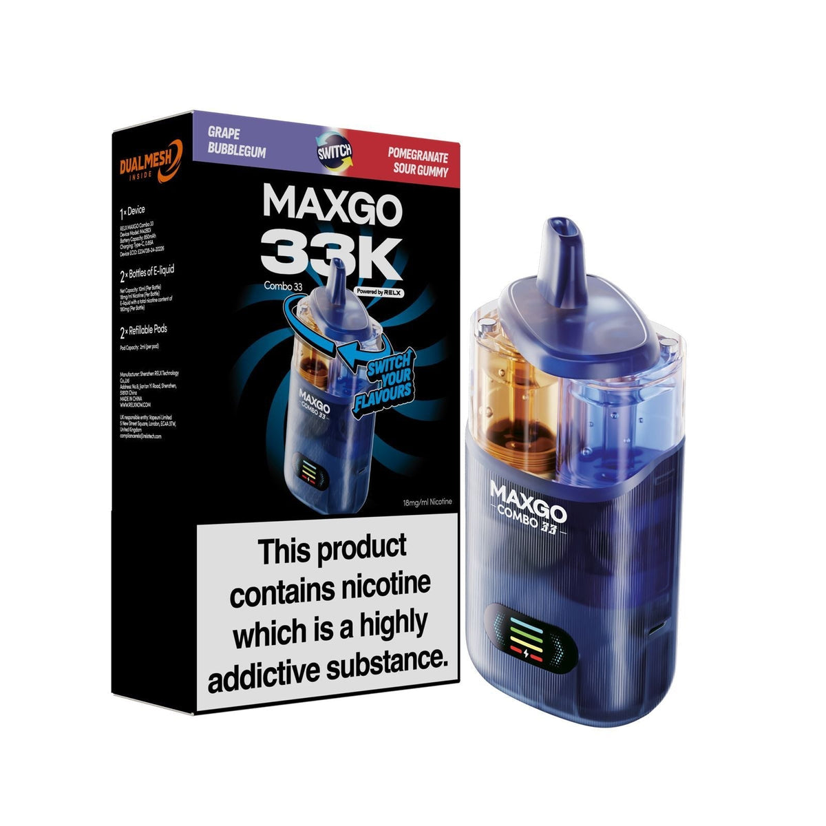 bulk wholesale MAXGO 33k Puffs Vape Kit Box of 5 - Grape Bubble Gum / Pomegranate Sour Gummy