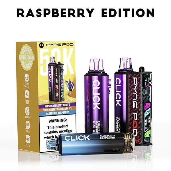 bulk wholesale Pyne Pod Click 50k Prefilled Pod Vape Kit Box of 5 - Raspberry Edition