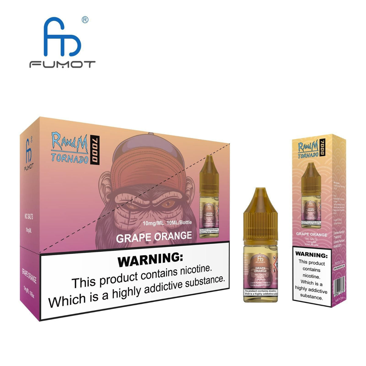 bulk wholesale R and M 7000 Nic Salts 10ml E - liquids - Box of 10 - Grape Orange