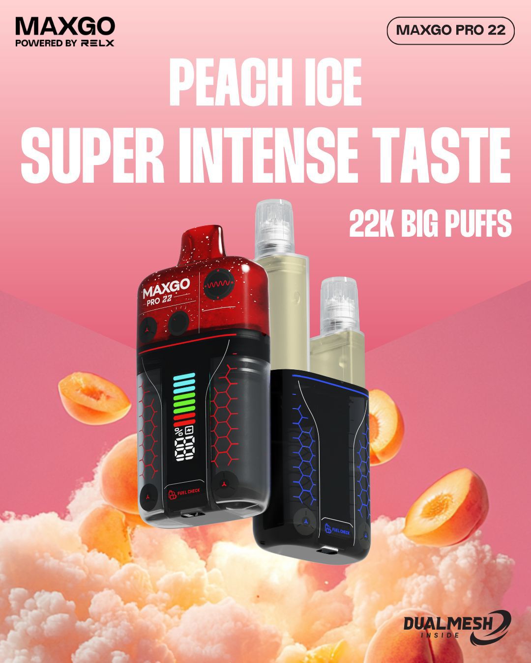 bulk wholesale RELX Maxgo Pro 22k Disposable Vape Box of 5 - Peach Ice