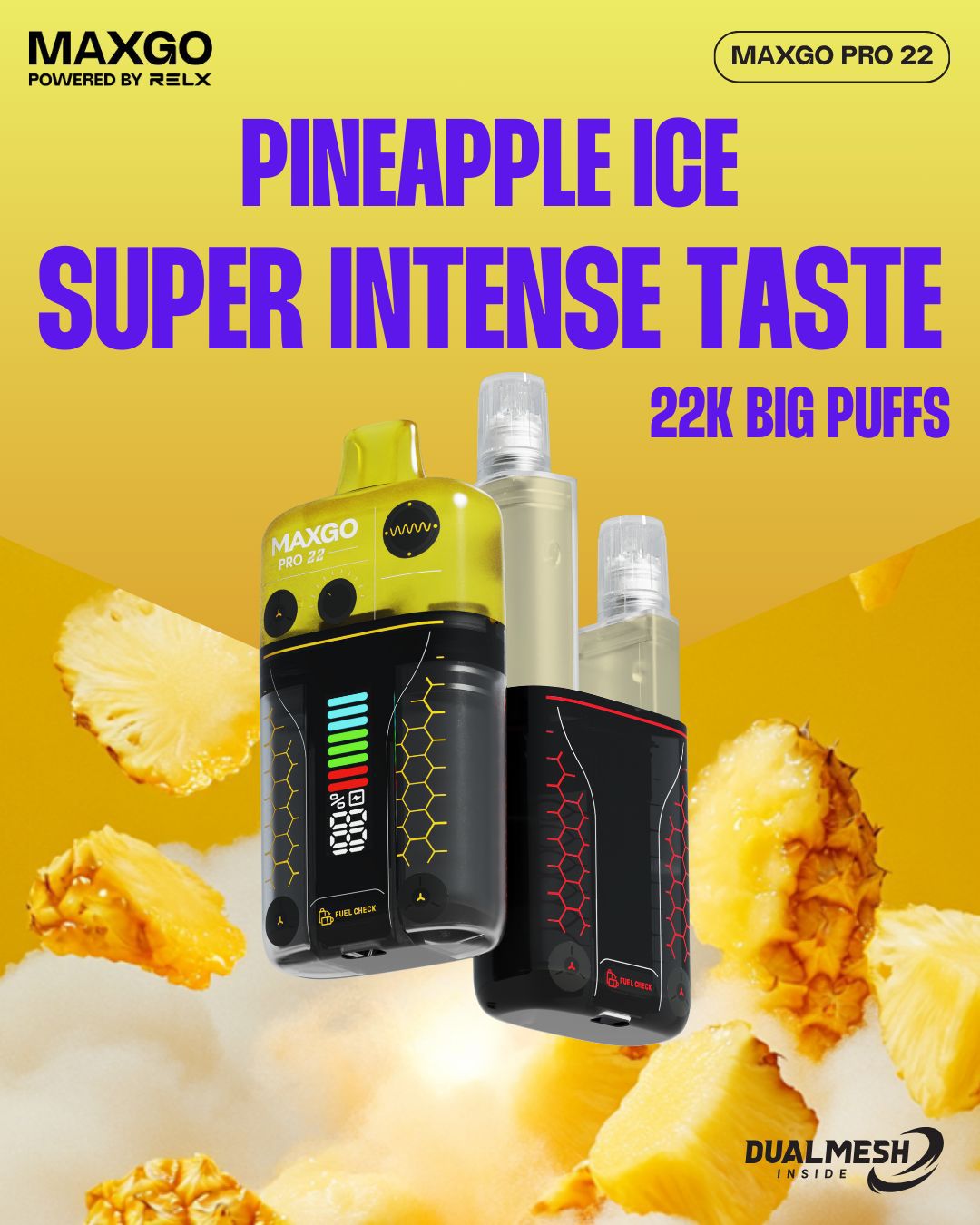 bulk wholesale RELX Maxgo Pro 22k Disposable Vape Box of 5 - Pineapple Ice