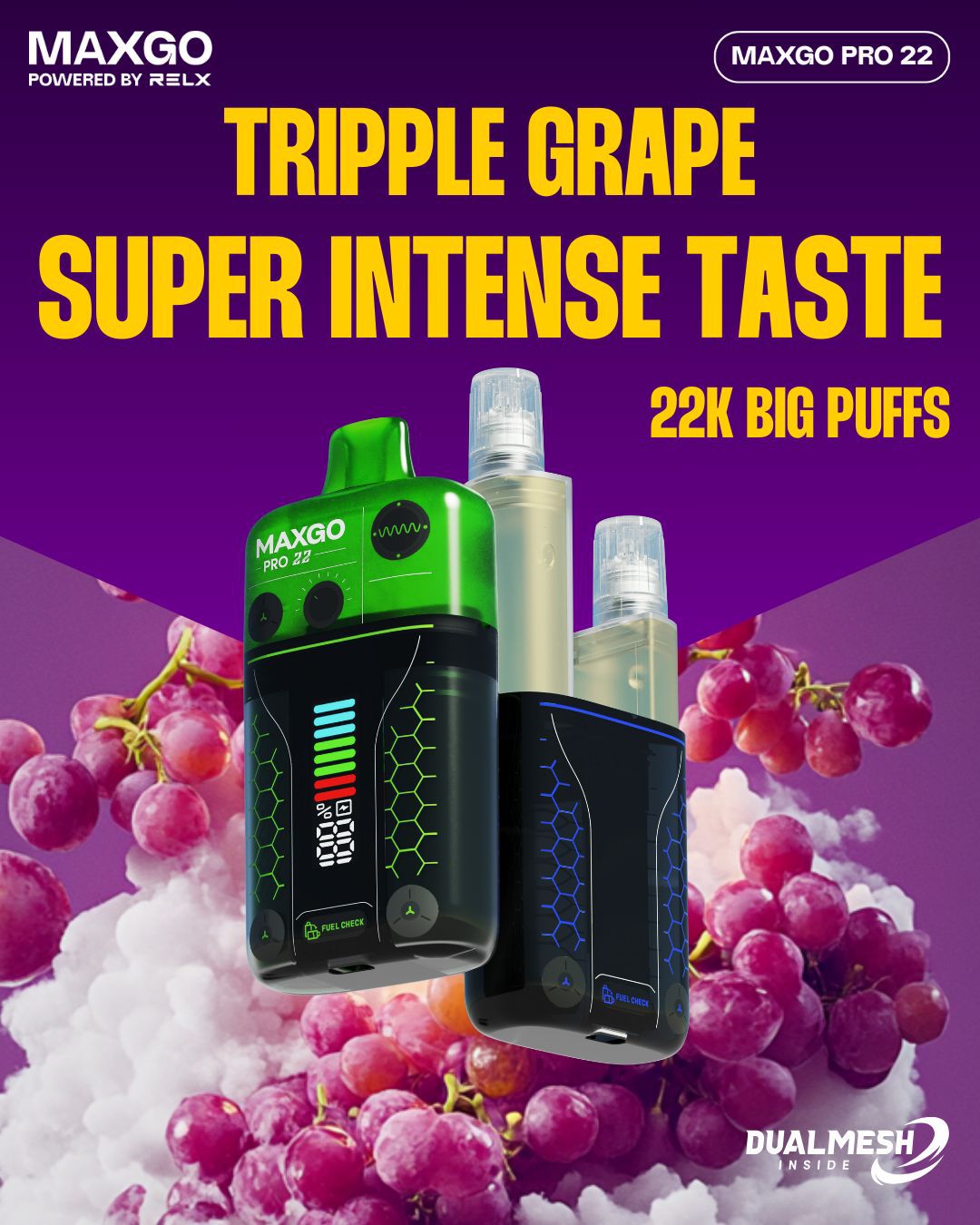 bulk wholesale RELX Maxgo Pro 22k Disposable Vape Box of 5 - Triple Grape