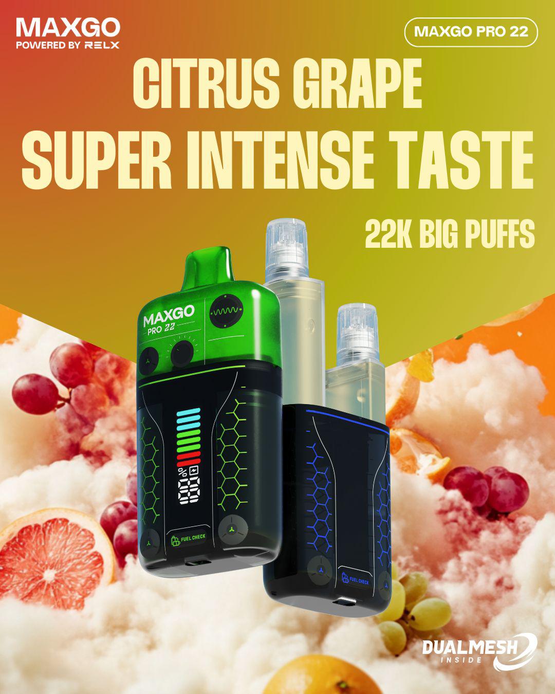 bulk wholesale RELX Maxgo Pro 22k Disposable Vape Box of 5 - Citrus Grape