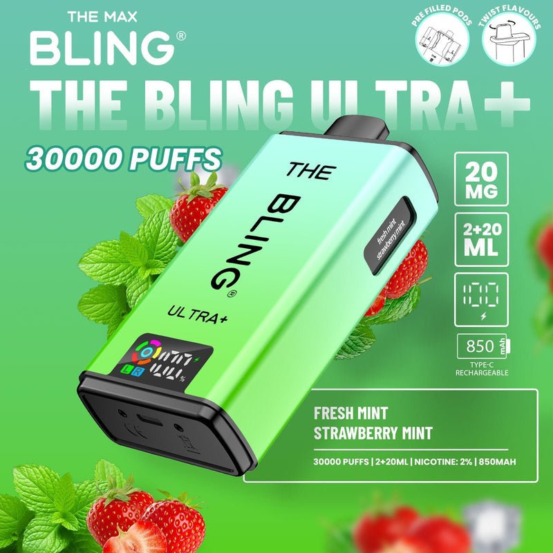 bulk wholesale The Bling Ultra Plus 30k Vape Kit Box of 5 - Fresh Mint/Strawberry Mint