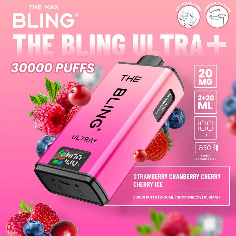 bulk wholesale The Bling Ultra Plus 30k Vape Kit Box of 5 - Strawberry Cranberry Cherry/Cherry Ice