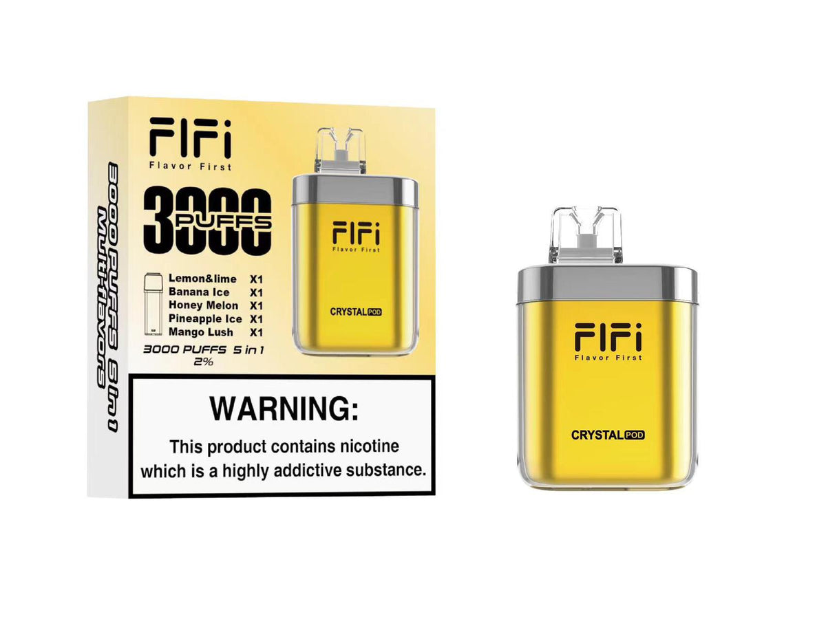 bulk wholesale FiFi Crystal Pod 3000 Puffs Disposable Vape Pod 5 in 1 - Box of 5 - Yellow Edition