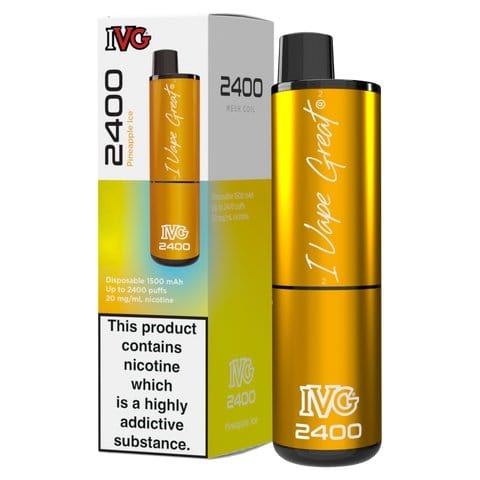 bulk wholesale IVG 2400 Disposable Vape Pod Puff Bar Device Box of 5 - Pineapple Ice (Box of 5)