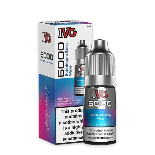 bulk wholesale IVG 6000 Nic Salt 10ml Bottle Box of 10 - Bubblegum Berry Wave
