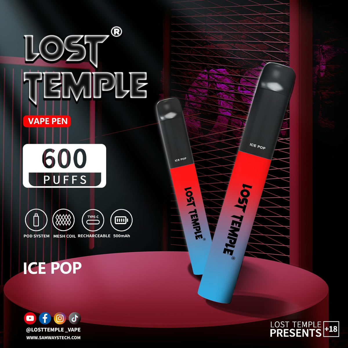 bulk wholesale Lost Temple 600 Puffs Disposable Vape Device Kit Box of 10 - Blueberry Sour Raspberry