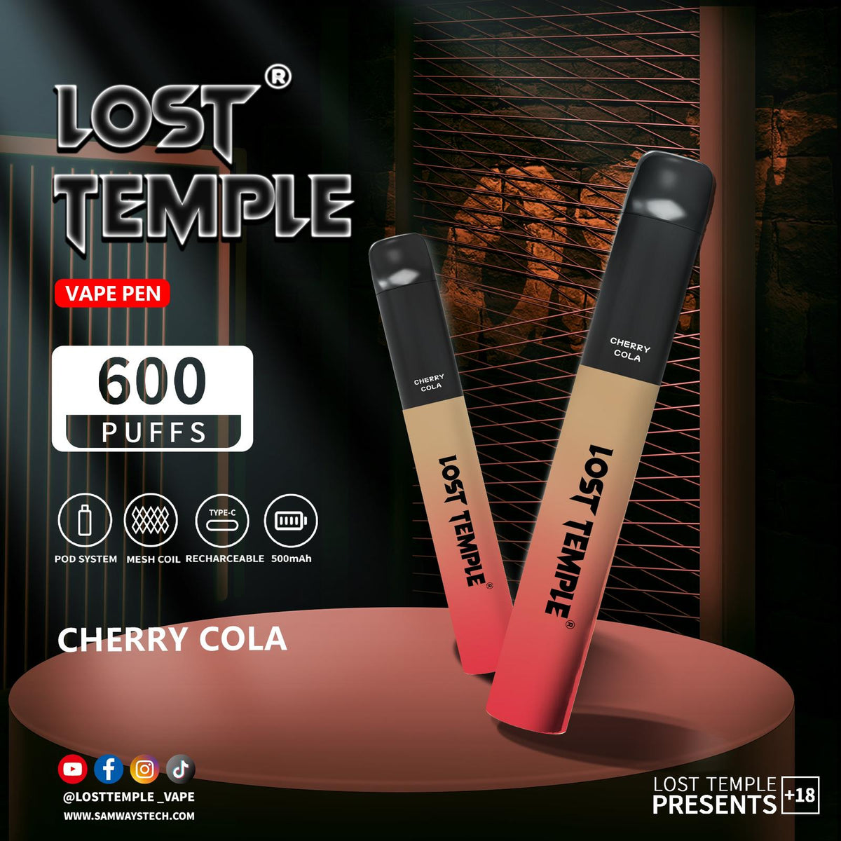 bulk wholesale Lost Temple 600 Puffs Disposable Vape Device Kit Box of 10 - Peach Mango