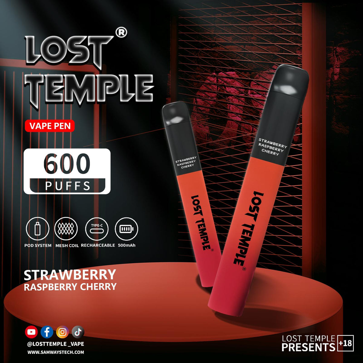 bulk wholesale Lost Temple 600 Puffs Disposable Vape Device Kit Box of 10 - Cherry Cola