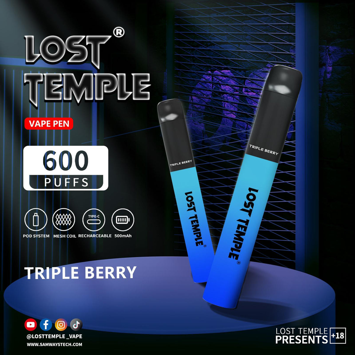 bulk wholesale Lost Temple 600 Puffs Disposable Vape Device Kit Box of 10 - Triple Mango