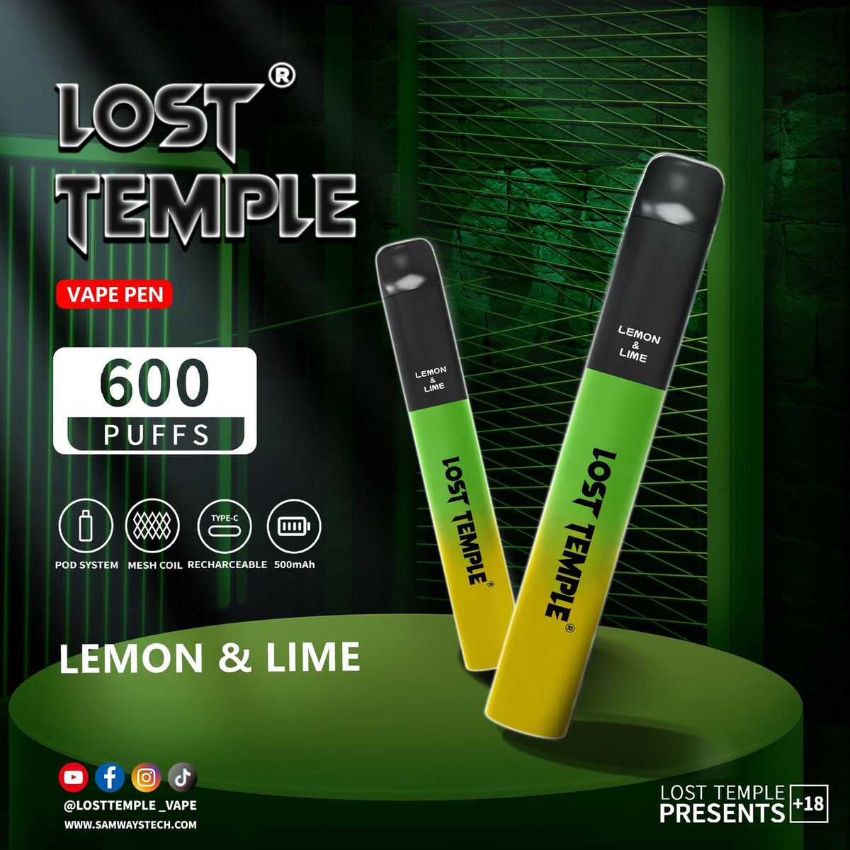 bulk wholesale Lost Temple 600 Puffs Disposable Vape Device Kit Box of 10 - Mixed Berries