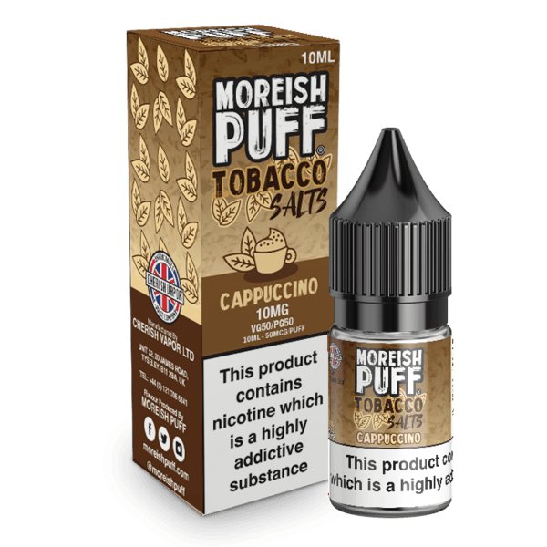 bulk wholesale Moreish Puff Cappuccino Tobacco Nic Salt 10ml - Box of 10 - 10mg