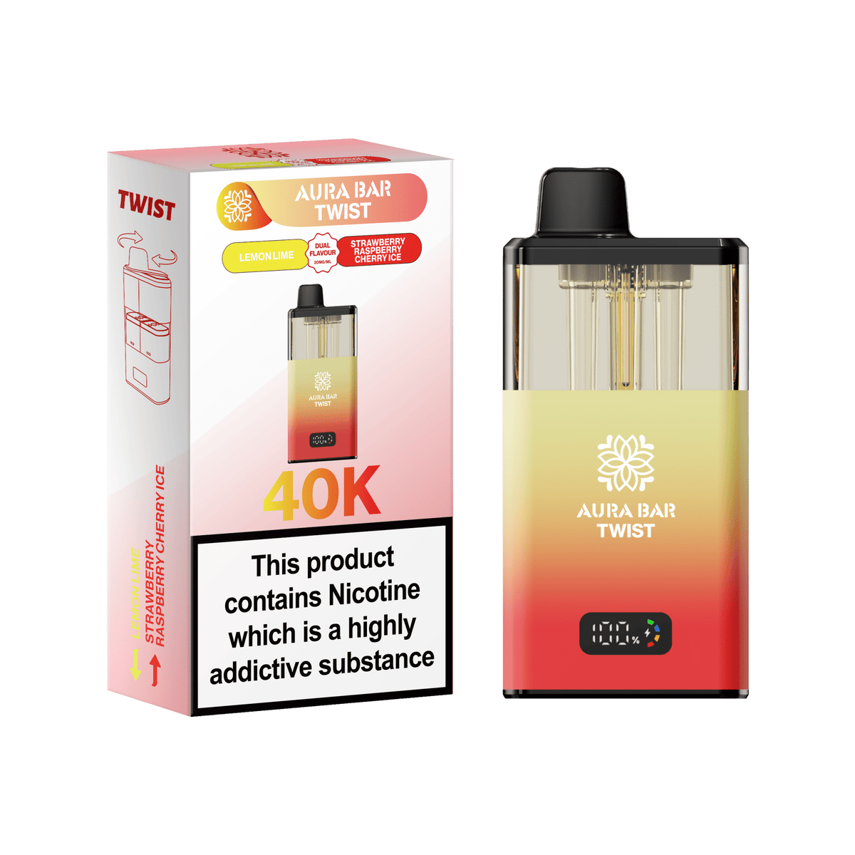 bulk wholesale Aura Bar Twist 40k Prefilled Pod Vape - Lemon Lime / Strawberry Raspberry Cherry Ice