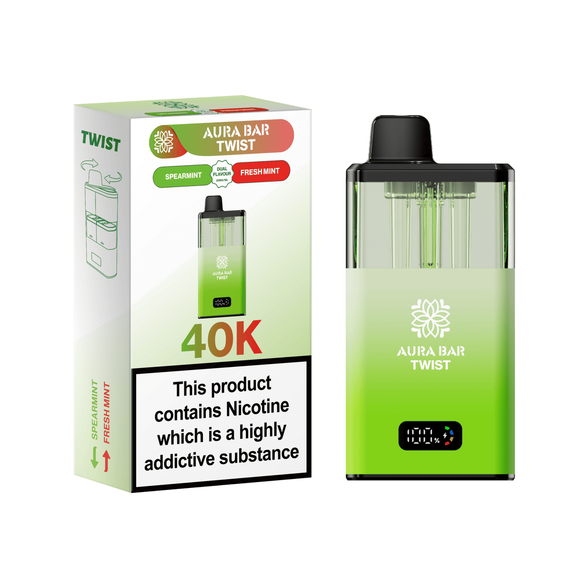 bulk wholesale Aura Bar Twist 40k Prefilled Pod Vape - Spearmint / Fresh Mint