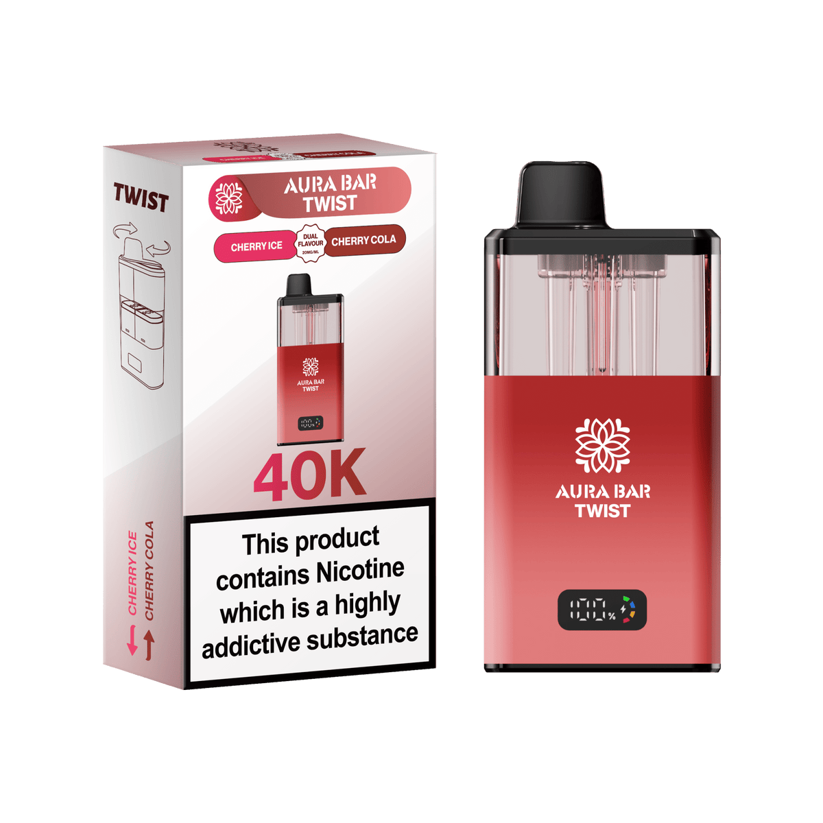 bulk wholesale Aura Bar Twist 40k Prefilled Pod Vape - Cherry Ice / Cherry Cola