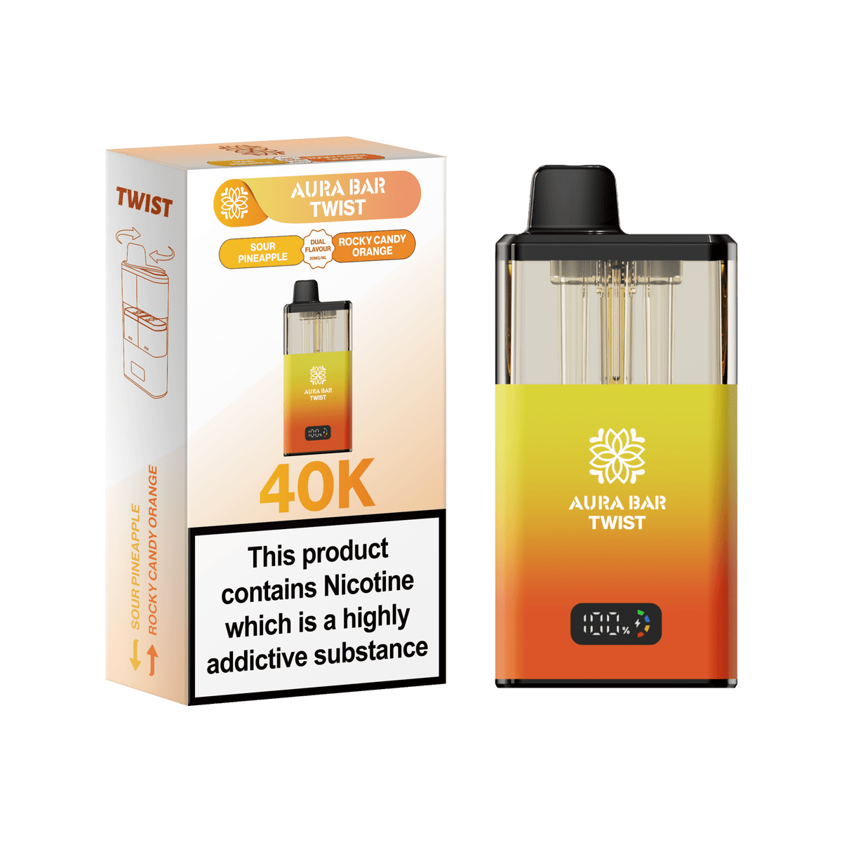 bulk wholesale Aura Bar Twist 40k Prefilled Pod Vape - Sour Pineapple / Rocky Candy Orange