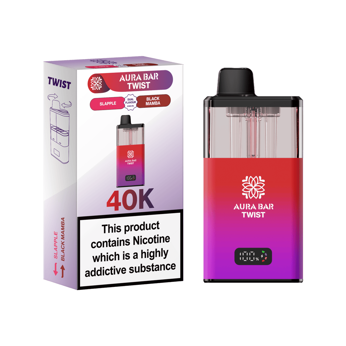 bulk wholesale Aura Bar Twist 40k Prefilled Pod Vape - Slapple / Black Mamba