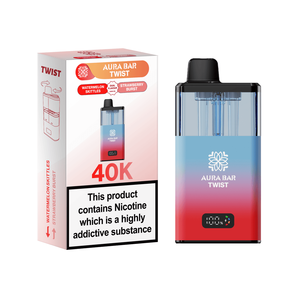 bulk wholesale Aura Bar Twist 40k Prefilled Pod Vape - Watermelon Skittles / Strawberry Burst